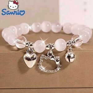 Sanrio Hello Kitty Y2K Style Beaded Elastic Bracelet With Heart Pendant